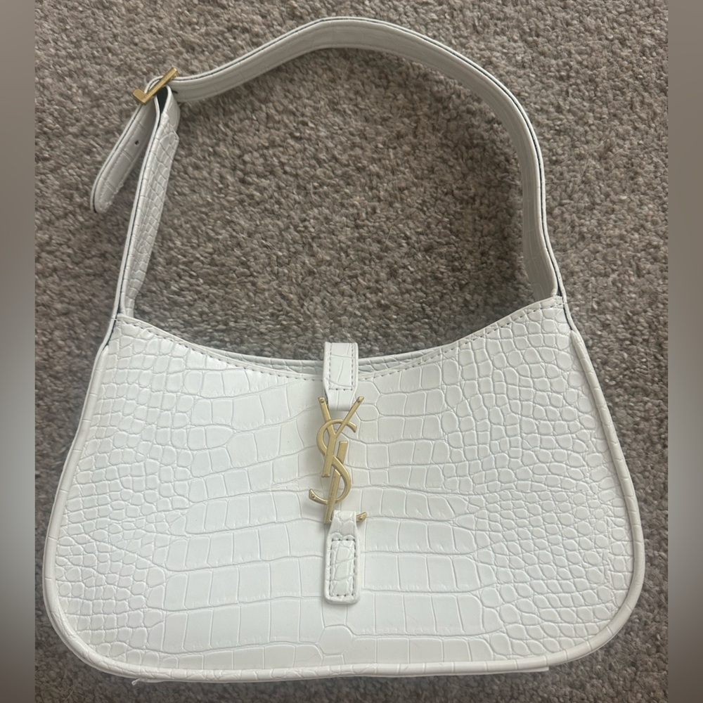 DUPE White Croc-Embossed Shoulder Bag